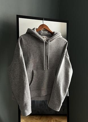 Серое свободное оверсайз худи на флисе h&amp;m