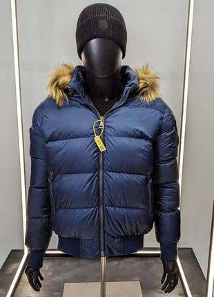 Тепла чоловіча куртка moncler синього кольору