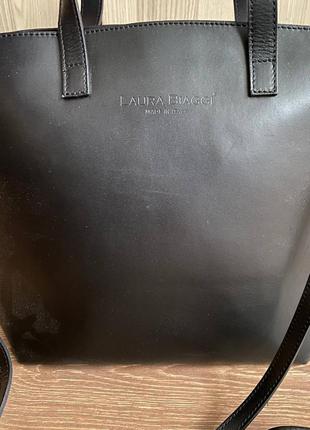 Сумка велика вмістка натуральна італійська шкіра шоппер тоут tote кожа 100% чорна бантик аксесуар3 фото