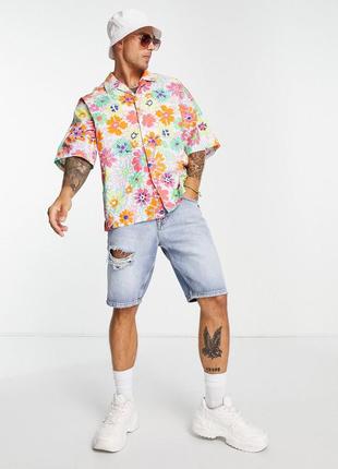 Чоловіча сорочка гавайка футболка з яскравим принтом5 фото