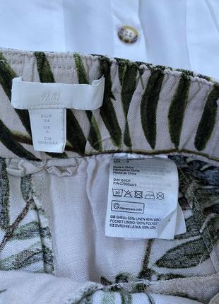 Шикарные стильные широкие льняные штаны кюлоты в принт ,h&m,p.34-366 фото