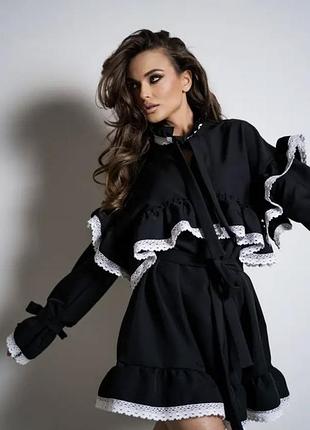 Сукня з мереживом чорна із кружевом вільного крою з поясом міні коротке великі розміри нарядне святкове плаття шкільне бавовна чорно біле дешево акція