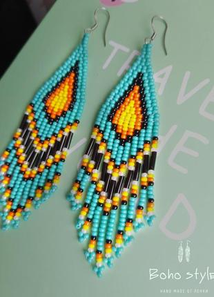 Серьги из бисера, серёжки в стиле бохо, brick stitch earrings2 фото