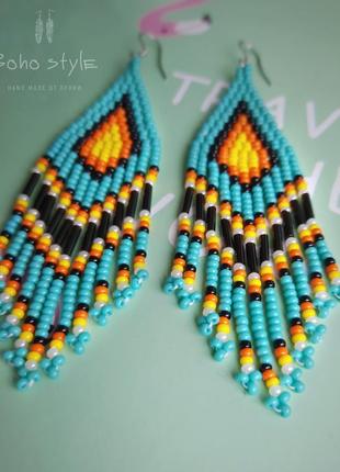 Серьги из бисера, серёжки в стиле бохо, brick stitch earrings3 фото