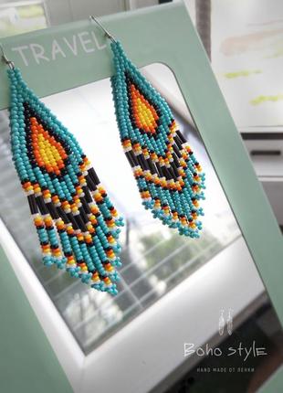 Серьги из бисера, серёжки в стиле бохо, brick stitch earrings4 фото