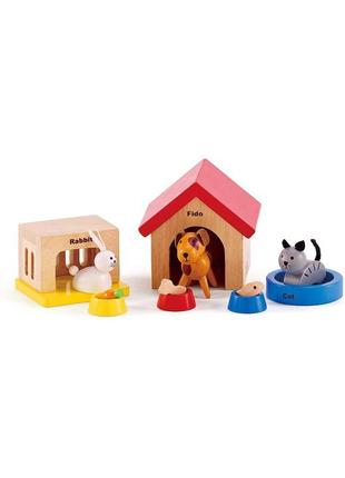 Деревянный игровой набор hape family pets семья домашних животных питомцы