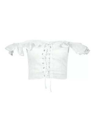 Boohoo стильный женский укороченный топ кроп crop top блуза с зашнуровкой и бардо бренд boohoo, р.uk124 фото