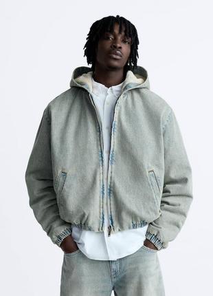 Укороченная теплая джинсовая куртка мужская zara new