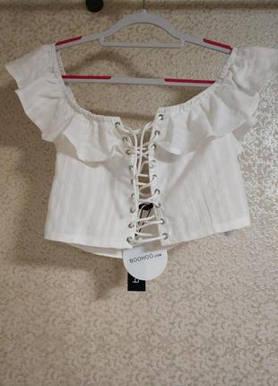 Boohoo стильный женский укороченный топ кроп crop top блуза с зашнуровкой и бардо бренд boohoo, р.uk125 фото