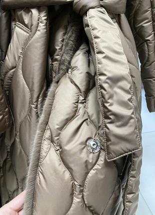 Alberto bini зимнее пальто макси коричневое пальто женское зимнее пальто с норкой6 фото