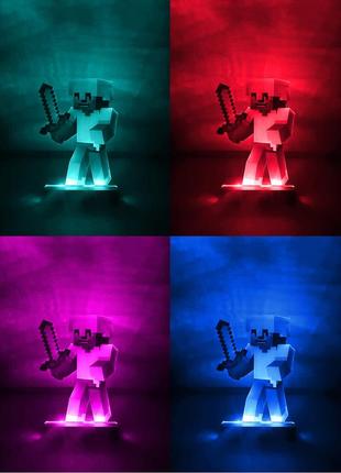 Только здесь! детский ночник фигурка майнкрафт с настройкой света через пульт (разные цвета, режимы мерцания)