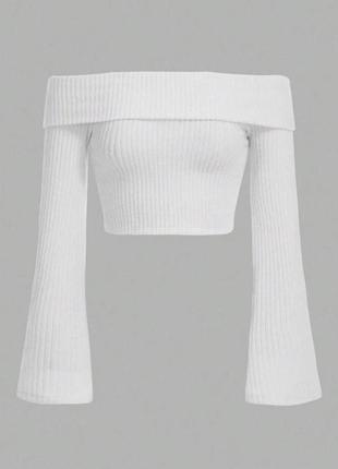 Кофта жіноча однонтонна з відкритими плечима приталена якісна стильна трендова біла