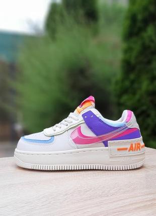 Шикарні жіночі кросівки nike air force 1 double shadow swoosh sail pink purple білі