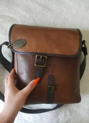 Кожаная сумка борсетка fossil