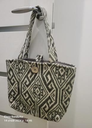 Ткань сумочка с древесной фурнитурой1 фото