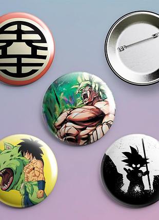 Закатные значки аниме драгонболл dragon ball металлические на булавке 56 мм х 4 штуки