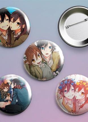 Значки аниме хоримия horimiya hori-san to miyamura-kun 56 мм х 4 штуки