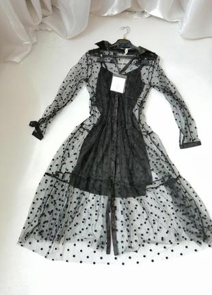 Платье сетка 2 в 1 платье рубашка сетка накидка туника кардиган размер универсальный отлично садится2 фото