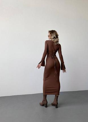 2 цвета! трикотажное платье в рубчик с корсетом, с шнуровкой, миди, приталенная, облегающая2 фото