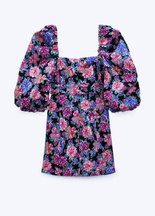 Женское мини платье рукав волан пышные рукава zara цветочный принт в тренде хит в топе популярное