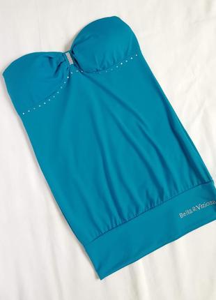 Базовый бирюзовый топ без бретелей италия из натуральной ткани голубой бандо