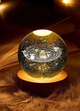 Декоративний 3d нічник кришталева куля "сонячна система" (на usb)2 фото