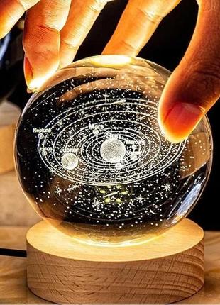 Декоративний 3d нічник кришталева куля "сонячна система" (на usb)3 фото