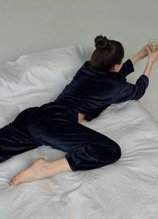 Велюровая пижама комплект для сна и дома кофта свободного кроя лонгслив брюки джоггеры костюм теплый бежевый коричневый синий розовый5 фото