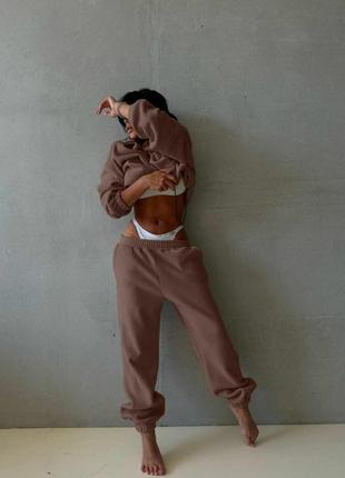 Теплий спортивний жіночий костюм із двостороннього флісу полар для прогулянок, кофта та штани з кишенями3 фото