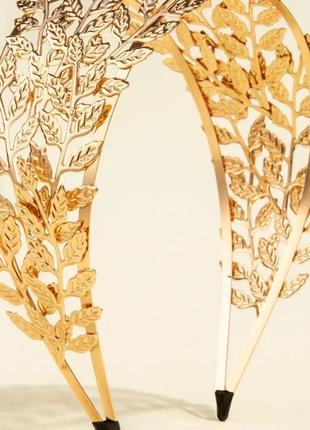 Вишукана стильна золота діадема вінок корона обідок обруч для волосся свято весілля2 фото