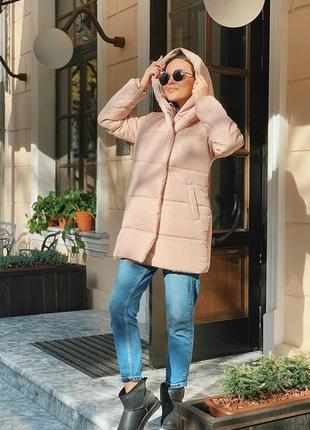 Шикарная тёплая курточка стёганое удлинённая  водоотталкивающая не продуваемая пуховик пальто чёрное бежевая оливковая зелёная бирюзовая розовая хаки