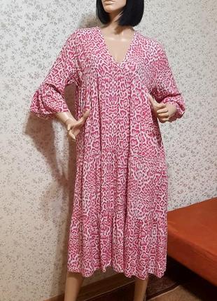 Платье billi италия ярусная вискоза 46 48 50 розовый леопардовый принт бохо2 фото