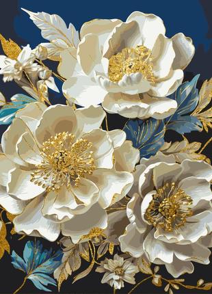 Картина по номерам цветы. белые пионы с красками металлик золото 40*50 см оригами lw 304101 фото