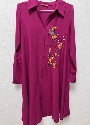 Жіноча міді сукня, фіолетова сукня, сукня сорочка1 фото