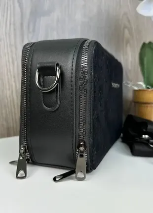 Замшевая женская мини сумочка клатч с тиснением черная lv, сумка из натуральной замши3 фото