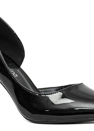 Стильные женские лаковые черные туфли purlina на каблуке