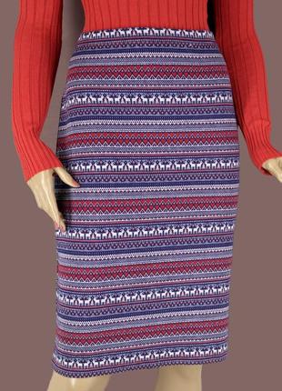 Брендовая трикотажная юбка миди "tu" с принтом. pазмер uk16.1 фото