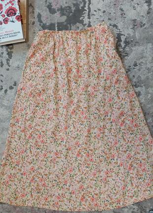 Бежевая юбка миди с карманами в цветочный принт  selective(размер 12-14)3 фото