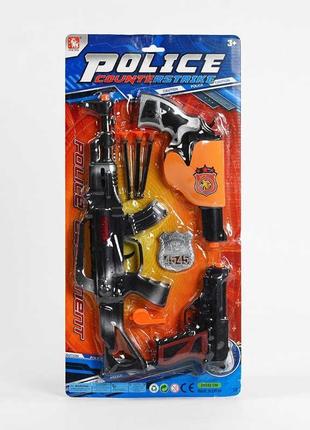 Полицейский набор 13-4 2 пистолети, автомат, жетон, патроны з присоскою, свисток, на листе