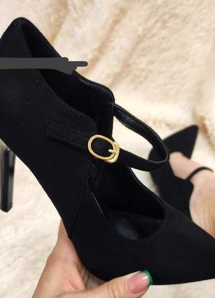 Стильные женские замшевые черные туфли purlina на высоком каблуке