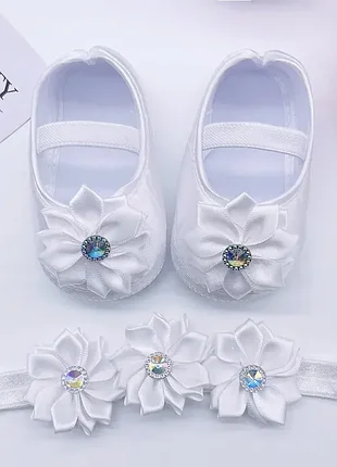 Пинетки-туфельки с повязкой на голову 10.5см