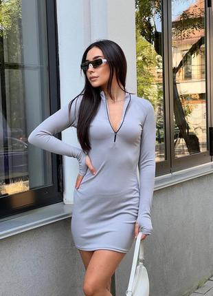 Сукня коротка обтягуюча довгий рукав облягаюче рубчик спортивне плаття коротке облягаюче по фігурі виріз на палець пальчик3 фото