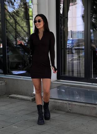 Сукня коротка обтягуюча довгий рукав облягаюче рубчик спортивне плаття коротке облягаюче по фігурі виріз на палець пальчик8 фото