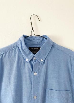 Голубая рубашка из плотного хлопка primark slim fit2 фото