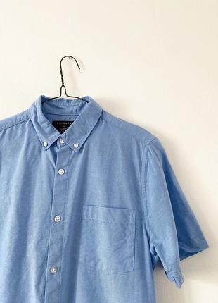 Голубая рубашка из плотного хлопка primark slim fit4 фото