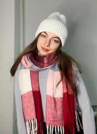 Кашемировый палантин большой шарф в клетку разноцветный в квадратики