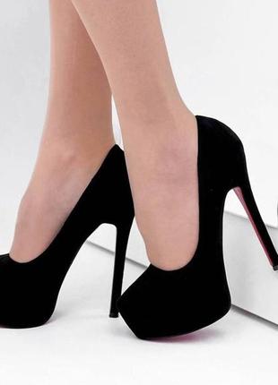 Шикарные женские велюровые черные туфли star 03 на каблуке3 фото
