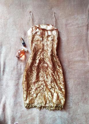 Красиве золоте мереживна міні плаття на тонких бретелях2 фото