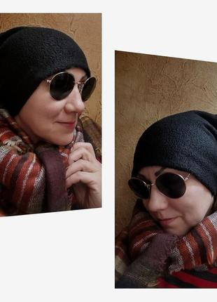 Шапка флис двойная теплая зимняя женская шапка бини из флиса7 фото
