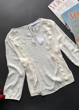 Белая блуза с рюшами mango / белая рубашка айвори рюши длинный рукав3 фото